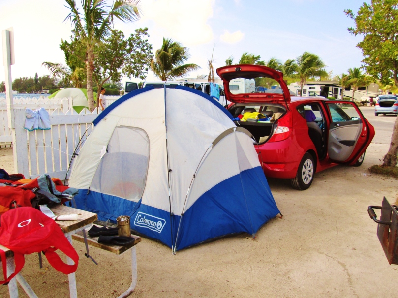Our tent and our rental hatchback